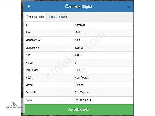 Karabük Merkez Kale Köyü 3019 M2 Satılık Arsa
