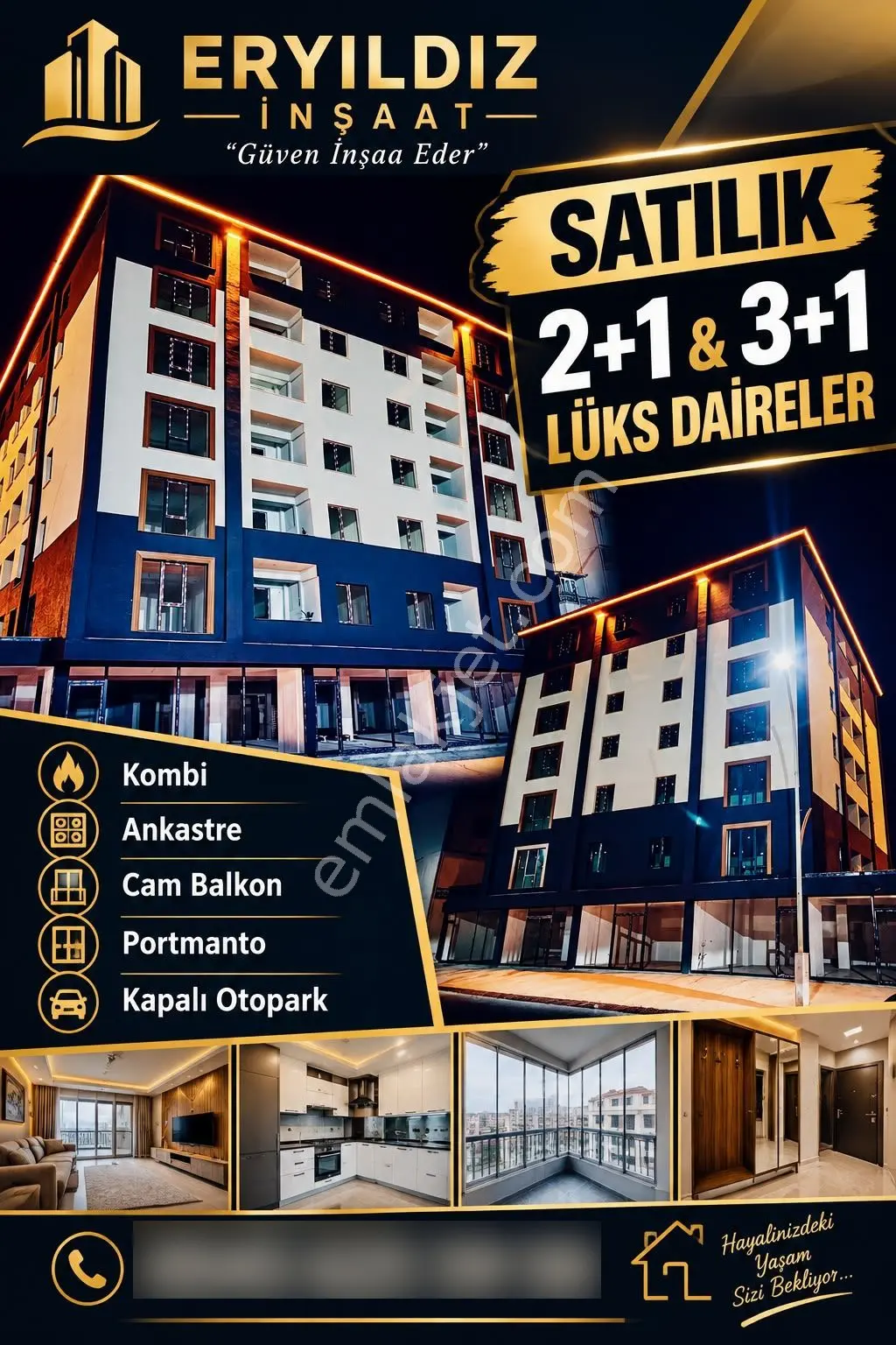 **eryıldız İnşaat**kendi Mülkümüz**fuul+fuul 135m2 Ultra Lüks 2+1**