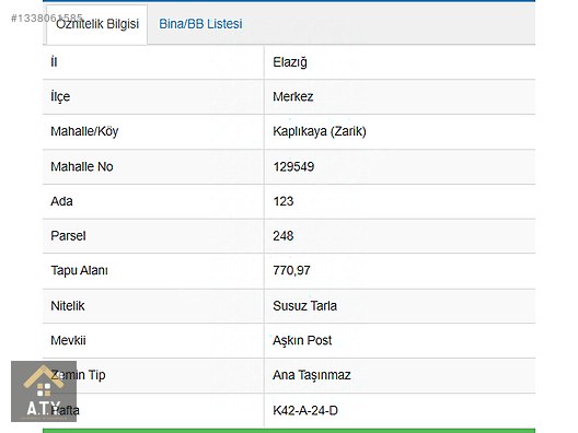 [aty] Kaplıkaya(zarik) Köy.de 770 M2 Satılık Fırsat Tarlalar !!! — fotoğraf 5