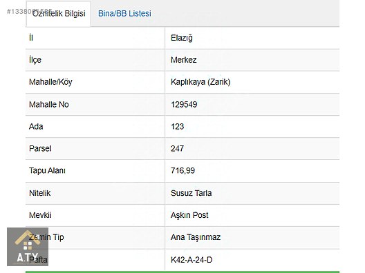 [aty] Kaplıkaya(zarik) Köy.de 770 M2 Satılık Fırsat Tarlalar !!! — fotoğraf 6