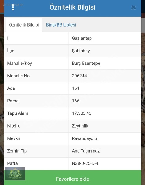 Hanedan Gyo'dan Burçesentepede Satılık Arazi