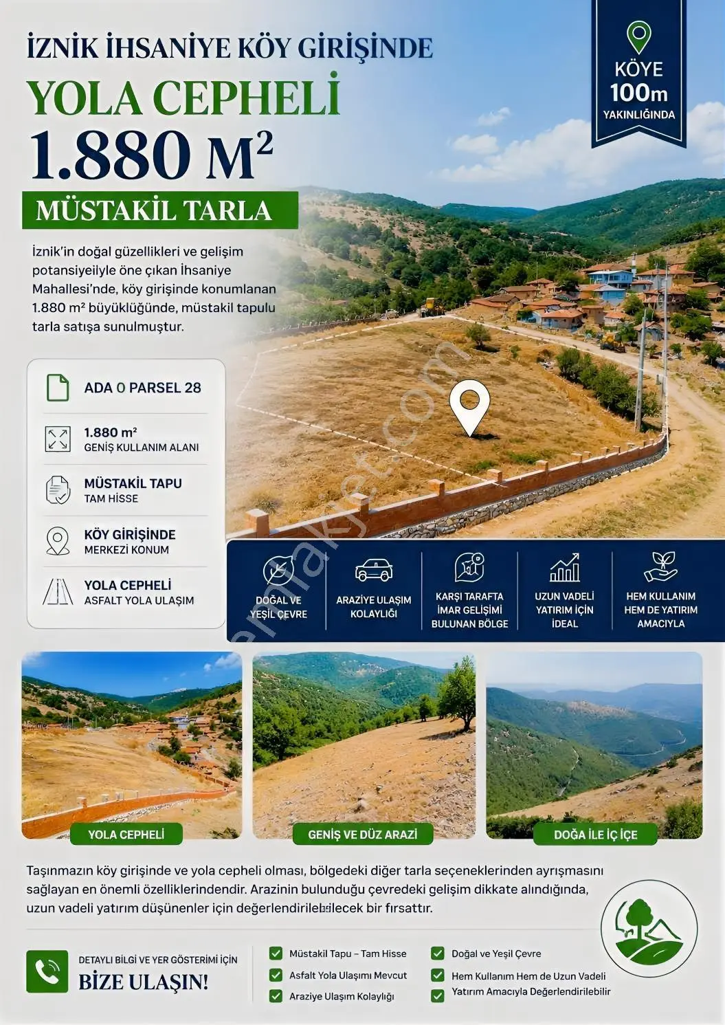 İznik İhsaniyede Köy Girişinde Yola Cepheli Müstakil 1.880 M²