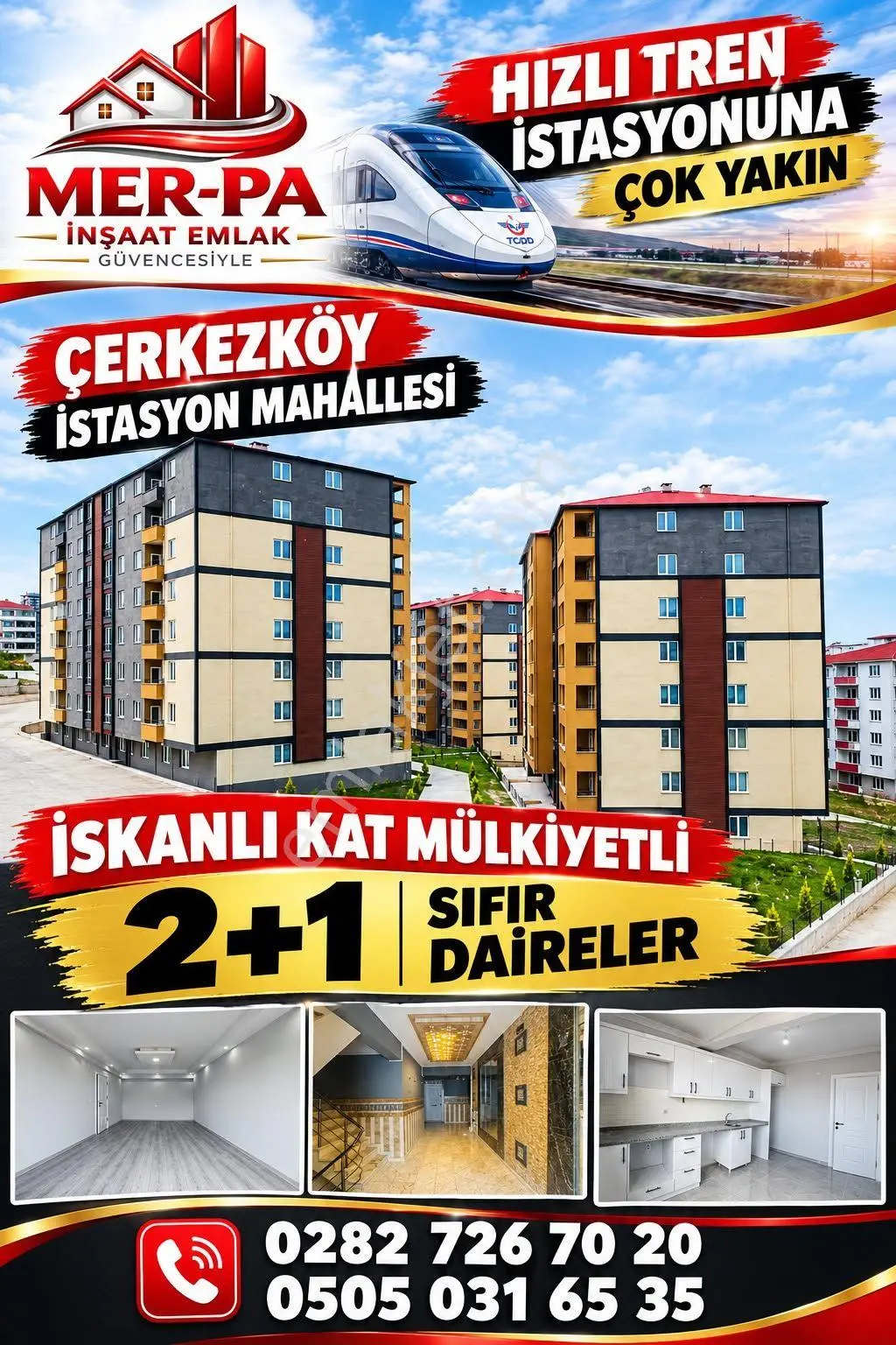 Çerkezköy*** Mer-Pa İnş.*** Hızlı Trene Komşu/ Site İçinde/ İskanlı Sıfır 2+1
