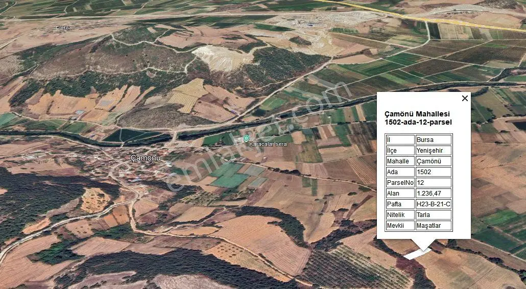 Yenişehir Çamönü Satılık 1.237m2 Çift Cephe Yolu Olan Tarla — fotoğraf 5