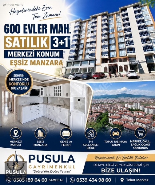 Pusula Emlak'tan//600 Evlerde//eşsiz Manzara//3+1 Satılık Daire