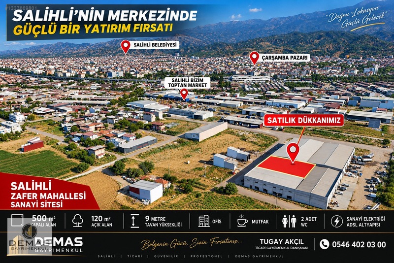 Salihli Zafer Mahallesi Sanayi Sitesinde 620 M² Satılık Dükkan