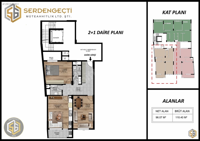 Serdengeçti' Den 2+1 110m2 Balkonlu Satılık Daire — fotoğraf 2