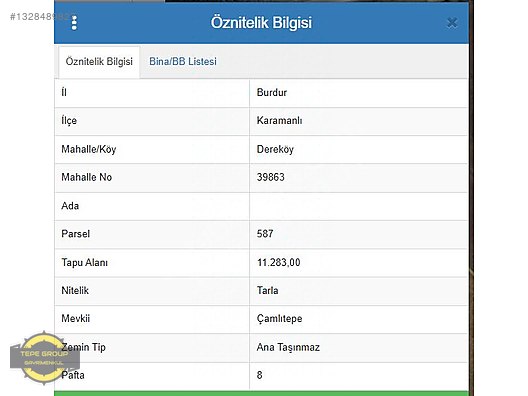 Burdur Karamanlı Dereköyde Resmi Yolu Olan 11283 M2 Satılıktarla