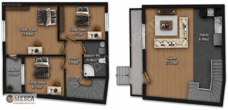 Mesca Villaları Projesi 4+1 160M2 Balkonlu Satılık Villa