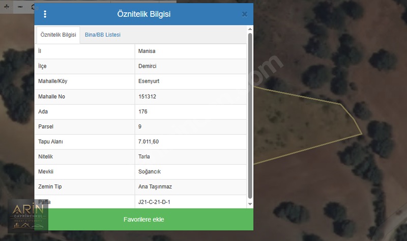 Arin'Den Satılık Manisa Demirci Esenyurt Köyünde Tek Tapu Tarla*
