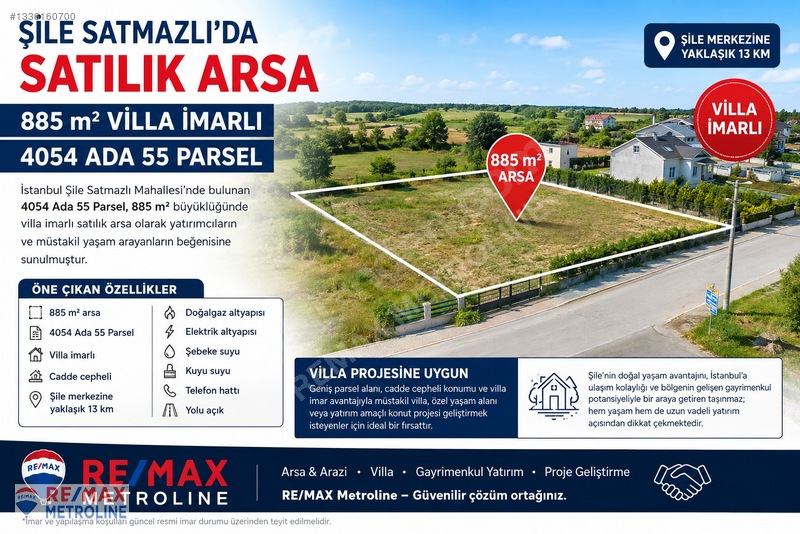 Şile Satmazlı'da Cadde Cepheli Villa İmarlı Satılık Arsa