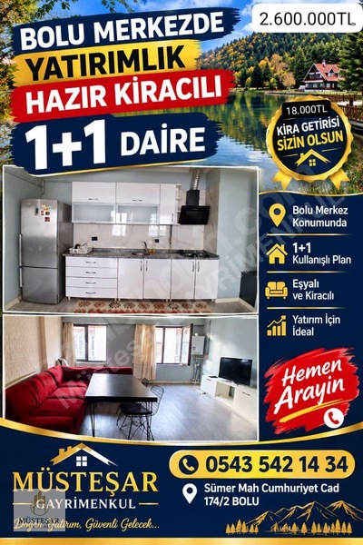 Bolu Merkezde Yatırımlık Hazır Kiracılı 1+1 Daire