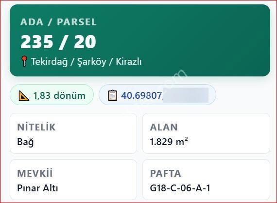 Şarköy Kirazlı Mah’de Müstakil Parsel Bağ & Bahçe Arazisi (ada 235 / Parsel 20) — fotoğraf 7