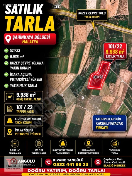 [Tangülü Gayrimenkul] Şahinkaya Bölgesi, Satılık 9.938 M2 Tarla