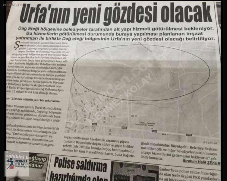 Şanlıurfa Haliliye'de Satılık Köşe Başı 1350m² İmarlı Arsa — fotoğraf 5