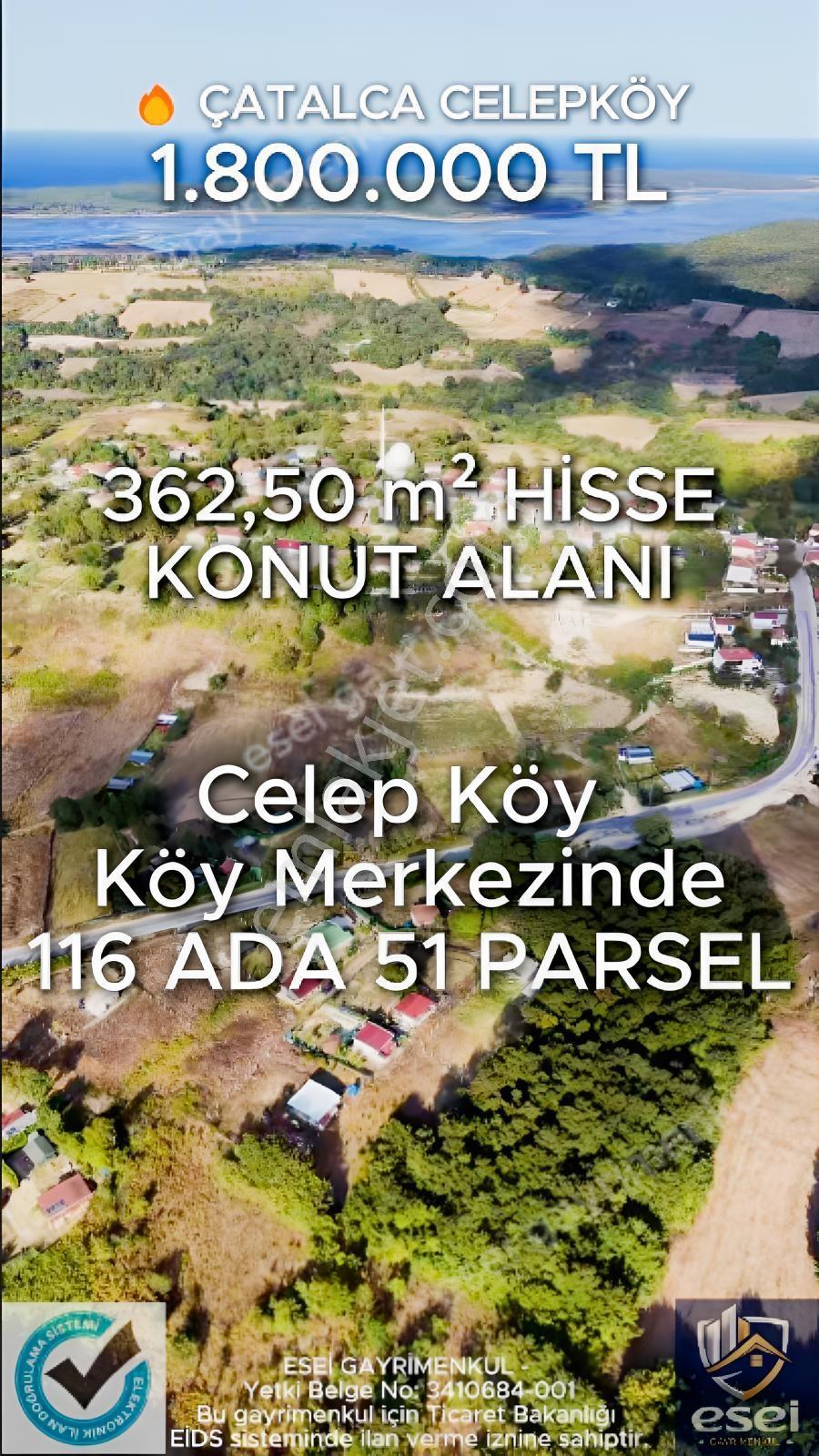 Çatalca Celepköy'de 1.800.000 Tl | 362,50 M² Hisse | 2 Kat İmar