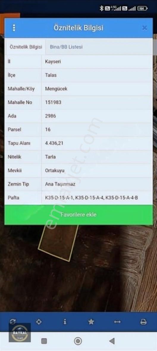 Talas Mengücekte Malatya Yoluna Yakın Yatırımlık Tek Tapu Tarla