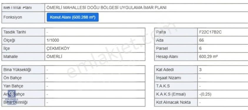 Ömerli - Optimum Evleri Komşusu- 600m2- 0.25 Emsal, 3 Kat İmarlı — fotoğraf 5