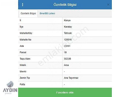 Aydın Satıyor'dan Karatay Tatlıcakda 562m2 Müstakil Tapulu Arsa — fotoğraf 5