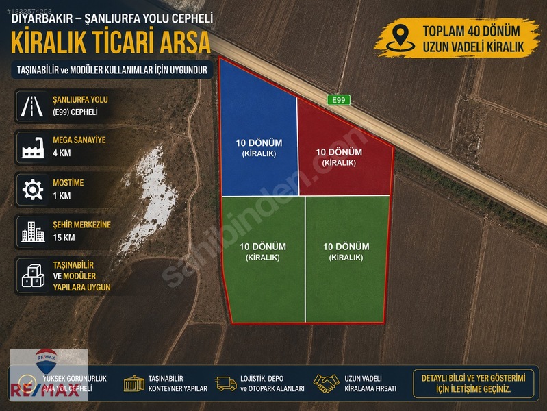 Diyarbakır Şanlıurfa Yolu Cepheli Kiralık Ticari Arsa