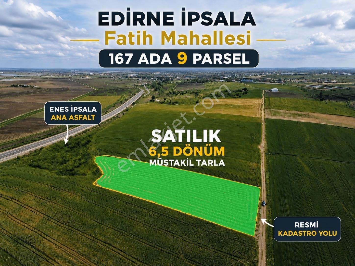 Ege Emlak'tan İpsala Fatih Mahallesinde 6,500m2 Satılık Tarla — fotoğraf 2
