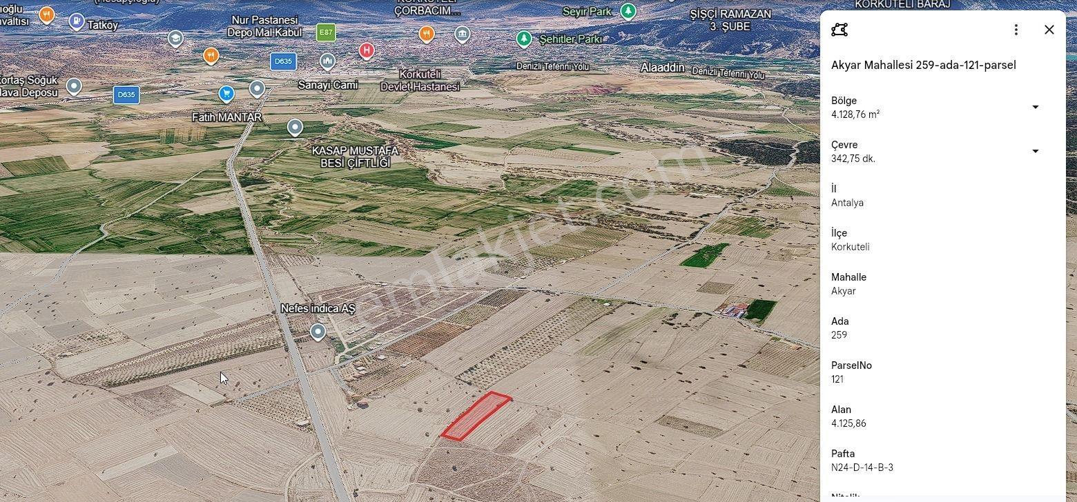 Korkuteli Akyarda 4.125 M² Satılık Tarla | Merkeze 10 Dk