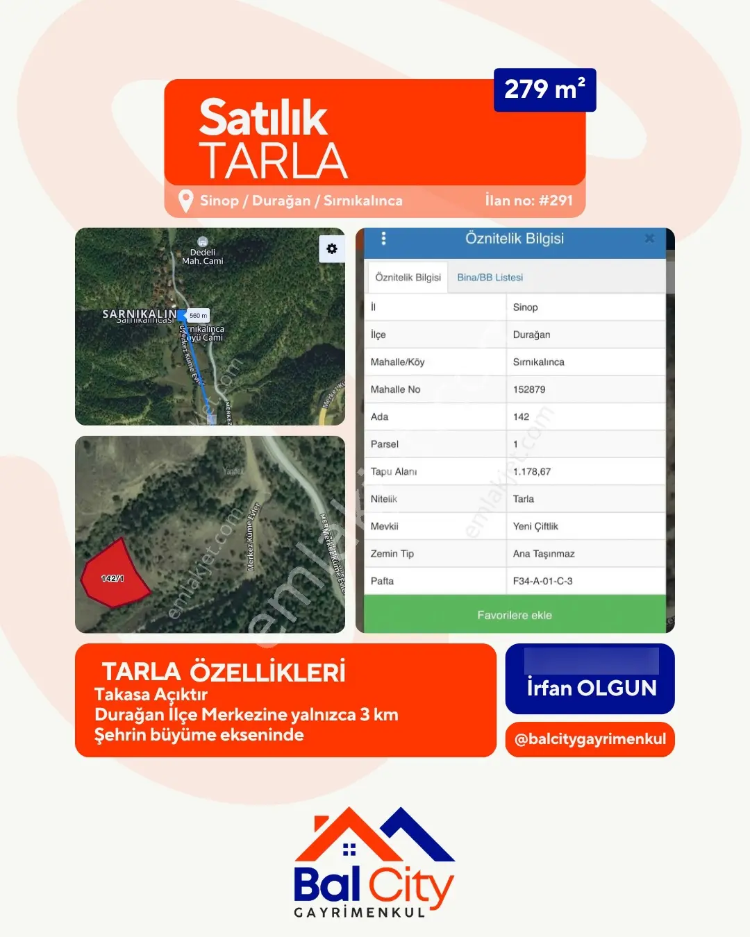 Balcity-Sinop Durağan'Da Şehir Merkezine Yakın Yatırım Fırsatı