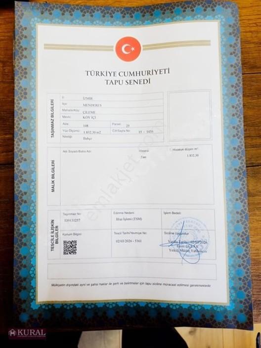 İzmir Menderes Çilemede Tekmüstakil Tapu %50 İmar 1832 İnşaatyap — fotoğraf 3