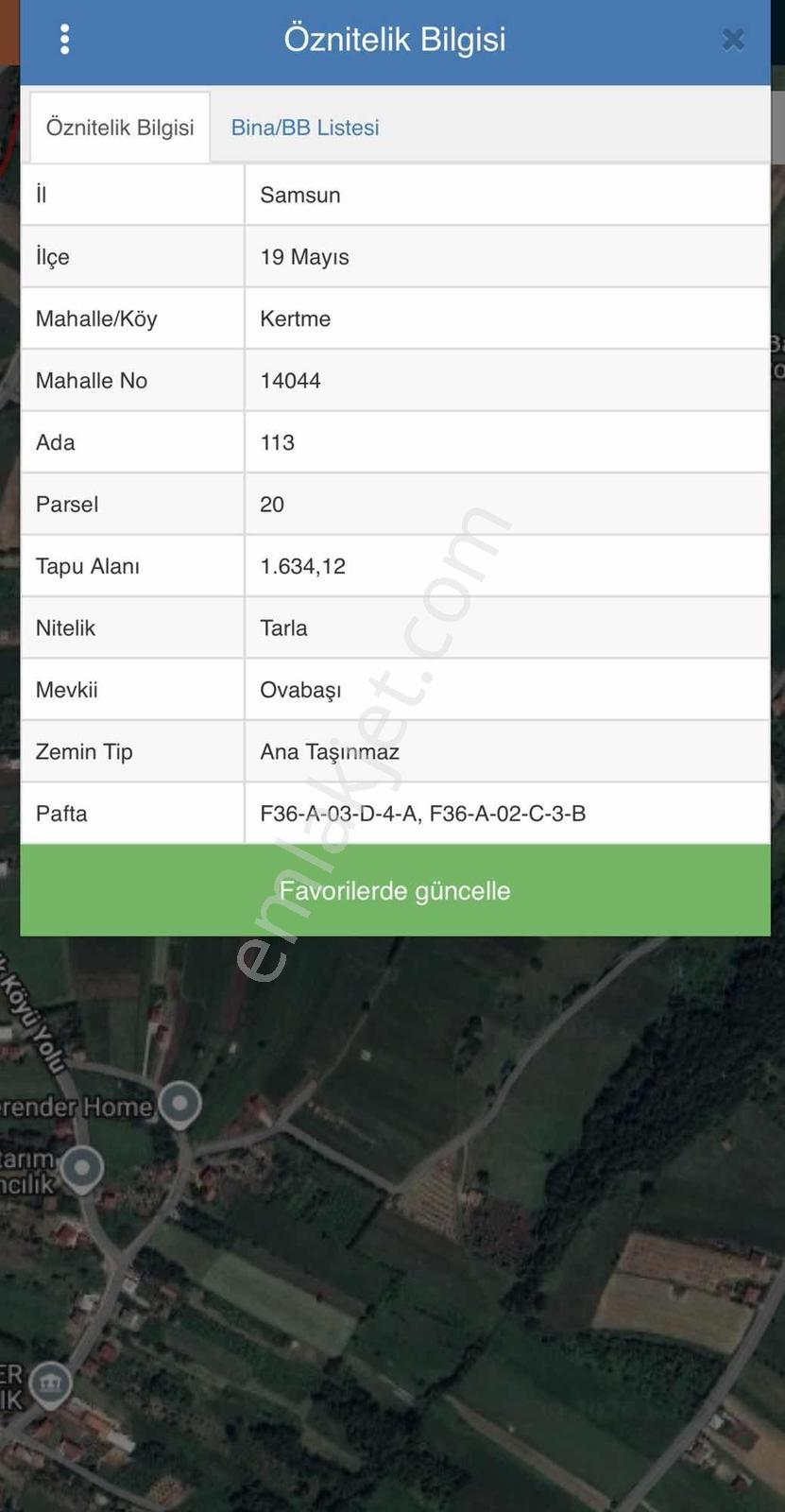 19 Mayıs Kertmede Samsunsinop Karayoluna 1 Km 1.634,12 M²