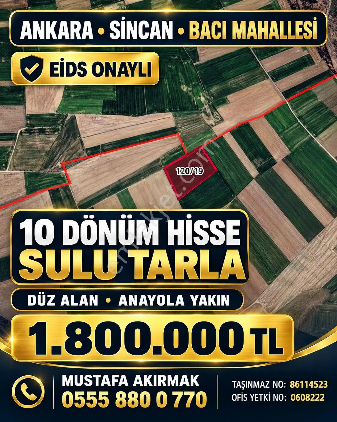 Ankara Temelli Bacı Mah. 10 Dönüm Anayola Yakın Sulu Tarla