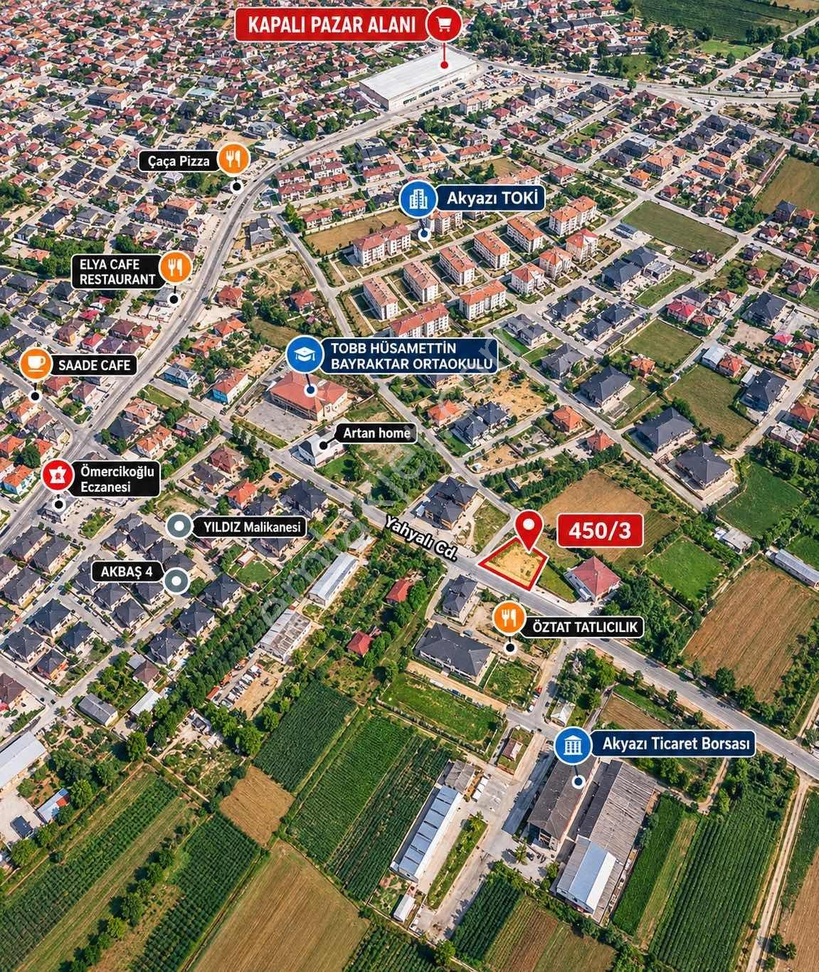 Mg'Den Akyazı Merkez Yahyalı Caddesi Üzeri 400 M² İmarlı Arsa