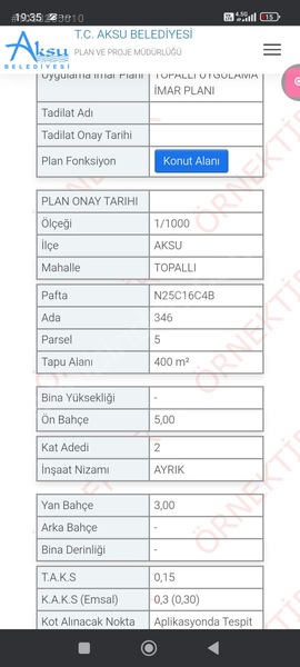 Aksu Topallı 400 M2 Kadastro Yoluna Cephe Villa Parseli — fotoğraf 4
