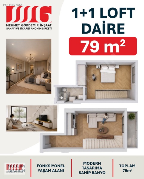 Gökdemir Park Evleri 1+1 Loft 79m2 Balkonlu Satılık Daire — fotoğraf 2
