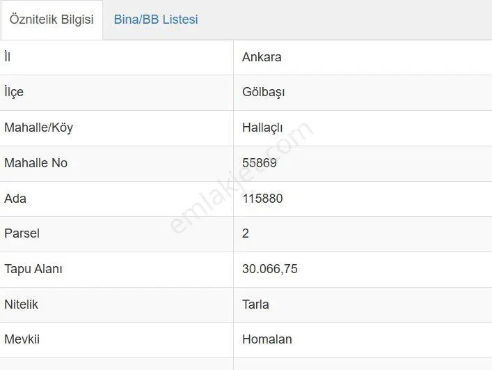 Ankara Gölbaşı Hallaçlı Satılık Tarla