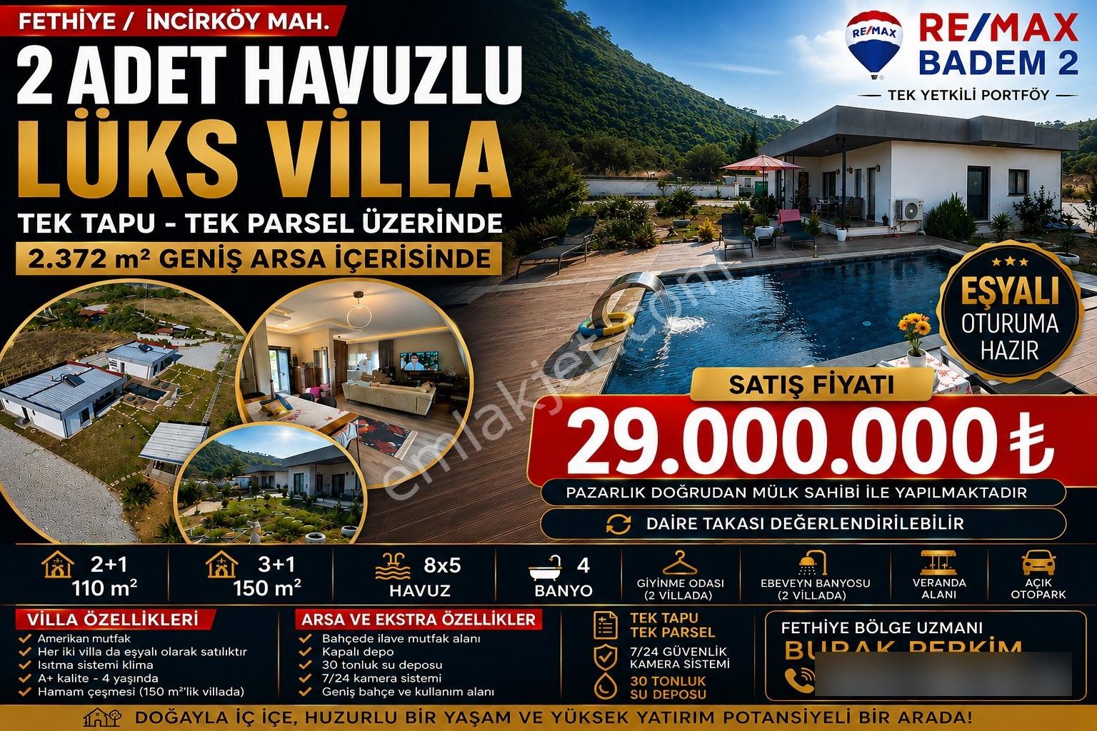 Fethiye İncirköy'de Satılık 2 Adet Lüks Havuzlu Eşyalı Villa — fotoğraf 2