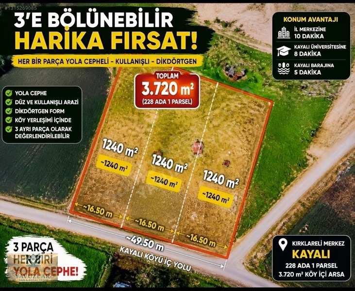 Kayalı'da 3 Bölünebilir İmarlı Arsa Çok Uygun Fiyata 3720 M²acil — fotoğraf 4