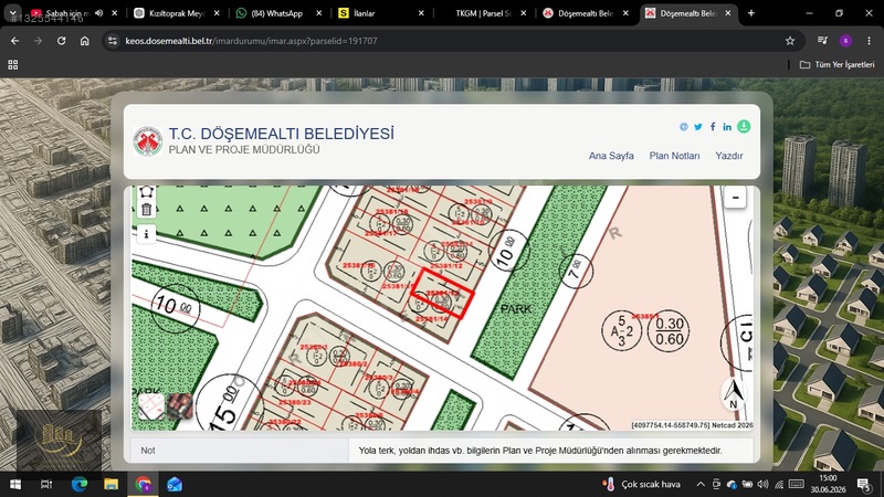 Döşemealtı Altınkale Palm City Yakını 263 M2 2 Kat Villa İmarlı — fotoğraf 2