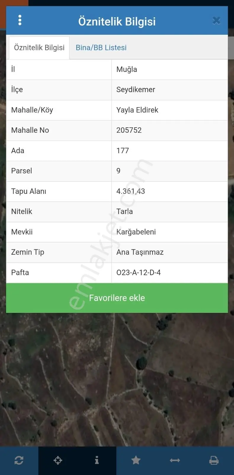 Seydikemer Y. Eldirek Tek Tapu Müstakil Arazi 4361 M2