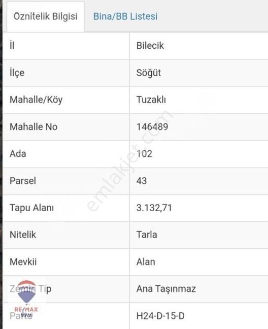 Remax Mavi Bilecik Söğüt Tuzaklı Da 3132 M2 Satılık Tarla — fotoğraf 3