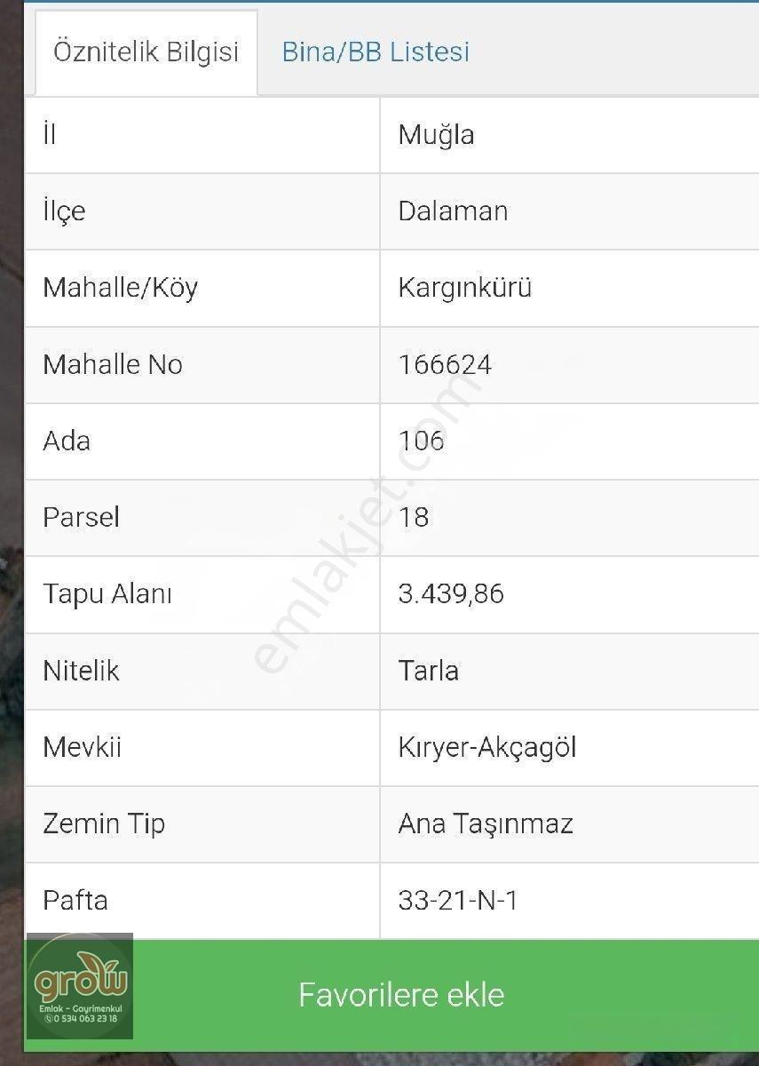 Grow Emlak Satılık Tek Tapu Tarla