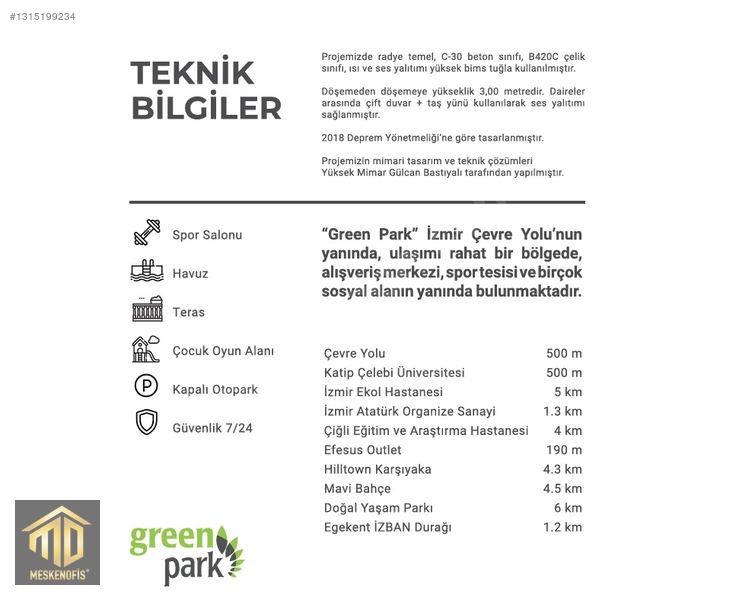 Çiğli Green Park Sitesi Satılık Arakat Köşe Ultralüks 3+1 Daire — fotoğraf 27