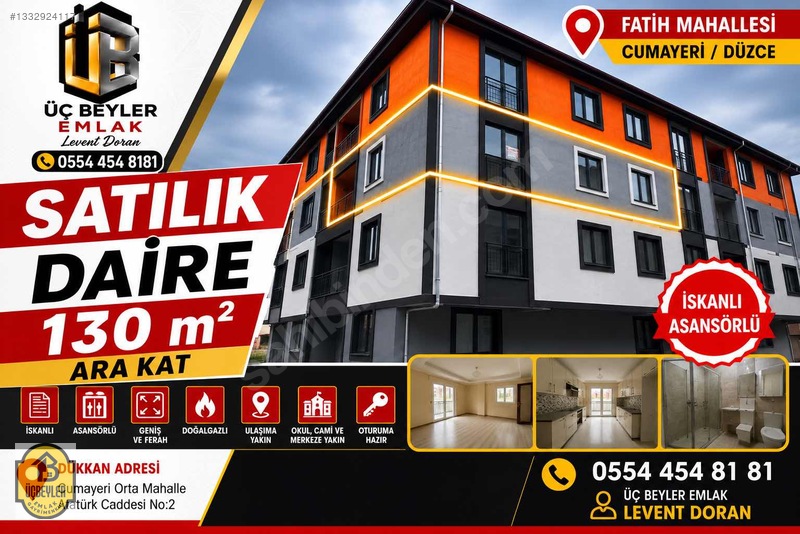 Cumayeri Fatih Mahallesi Arakat 3+1 Satılık