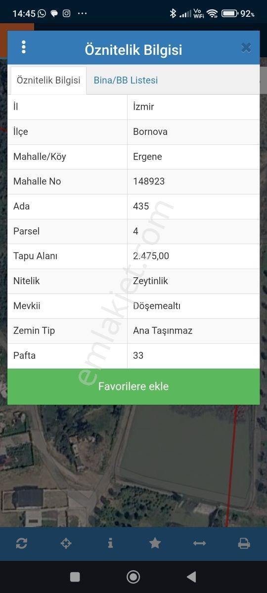 İzmir Bornova Ergene Mah.Homeros Vadisinde Satılık 2475 M2 Tarla