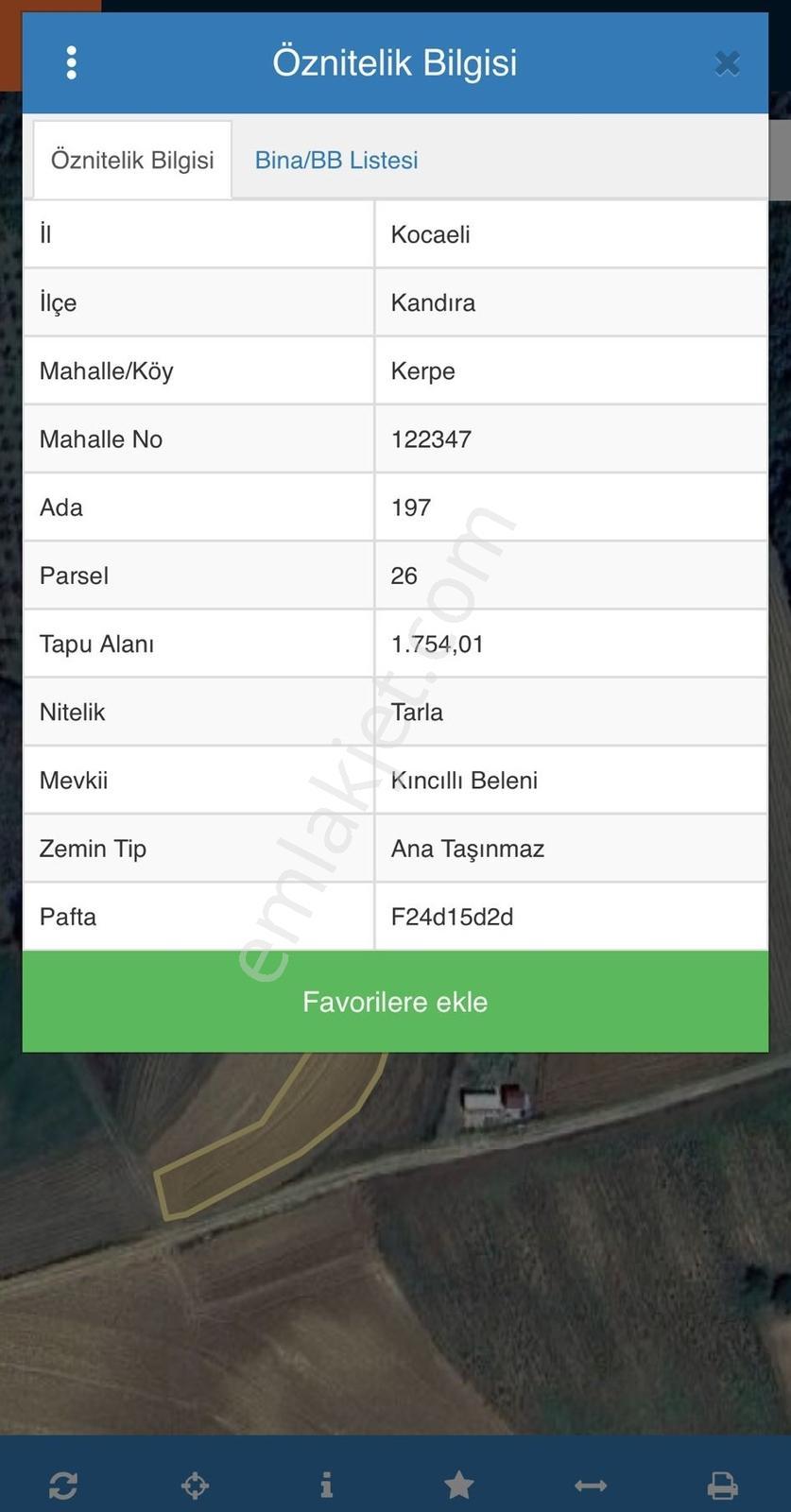 Kocaeli Kerpe 1754M2 Yola Cephe Müstakil Satılık Tarla