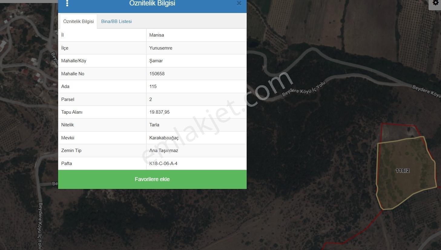 Manisa Yunusemre Satılık Tarla Şamar Mahallesinde 19.837 M^2