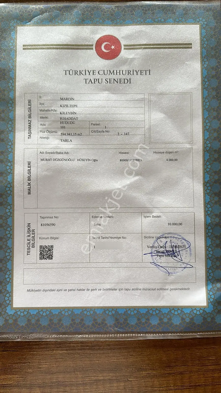 Kızıltepe Halkalı (Kılebin) Yolu Üzeri Satılık Arsa