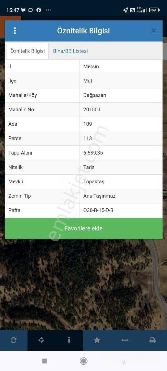 Mut Dağpazarı Asfalta Sıfır Satılık Tarla