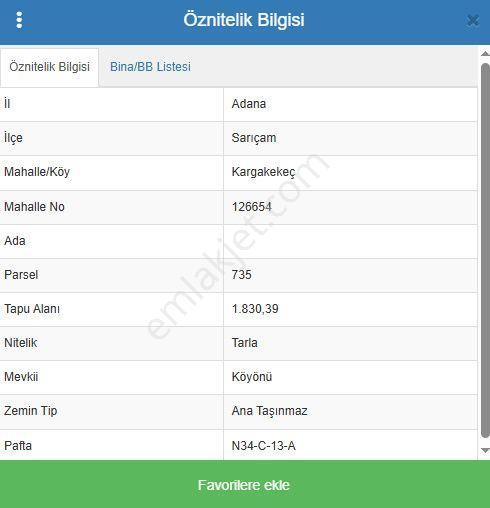 Adana Tek Tapu Sarıçam Kargakekeç Köyü Civarında 1830 M² Tarla Kadastro Yolu Mevcut Ve Diğer Arsalar — fotoğraf 3