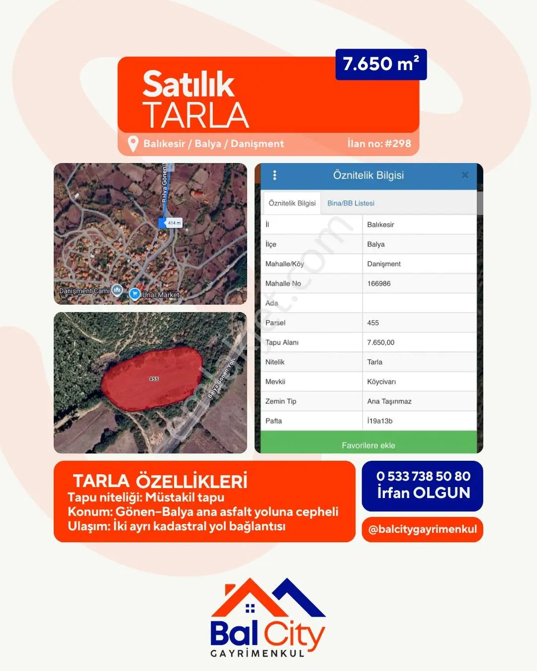 Balcity-Balya Danişment’Te 7.650 M² %5 İmarlı, Elektrik Ve Su İçerisinde