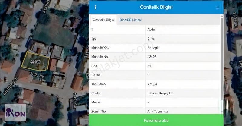 Çine Sarıoğlu 3 Kat İmarlı, 14 Metre Yol Cepheli 271m² Satılık — fotoğraf 2